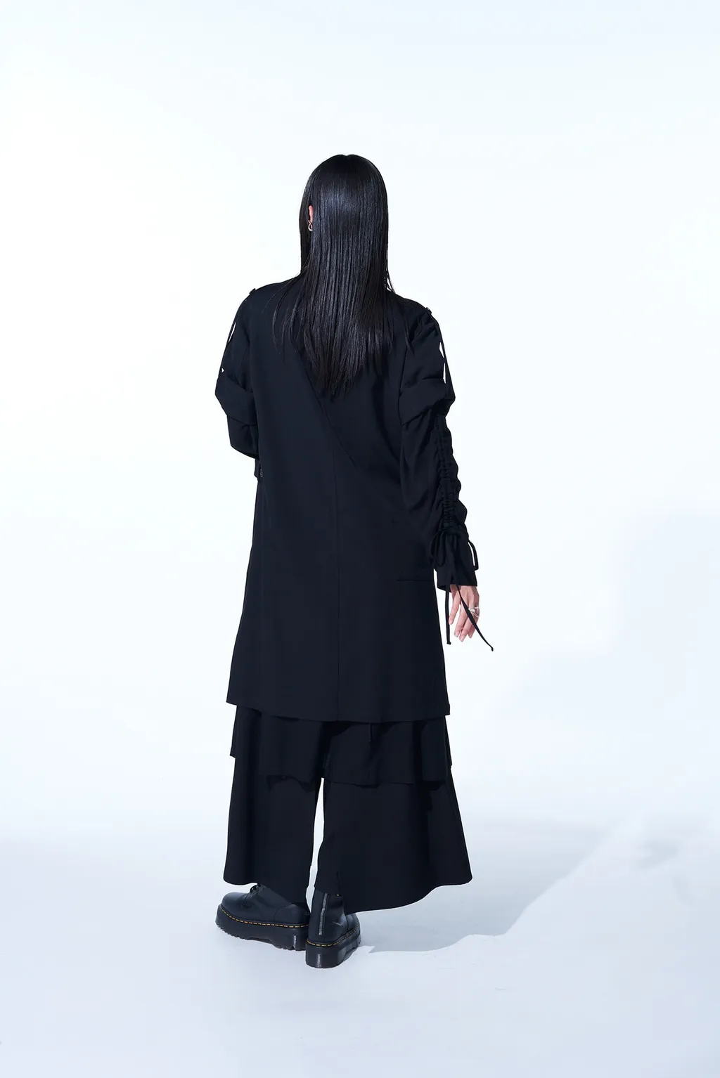 Washer Finished Wool Gabardine Long Jacket With Taped Sleeves
