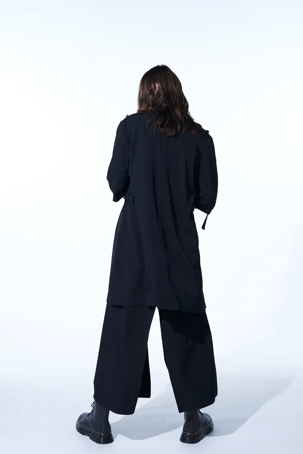 Washer Finished Wool Gabardine Long Jacket With Taped Sleeves