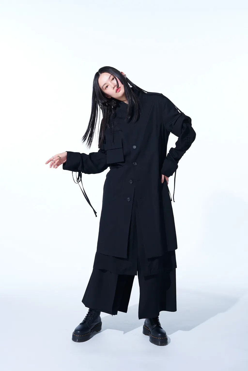 Washer Finished Wool Gabardine Long Jacket With Taped Sleeves