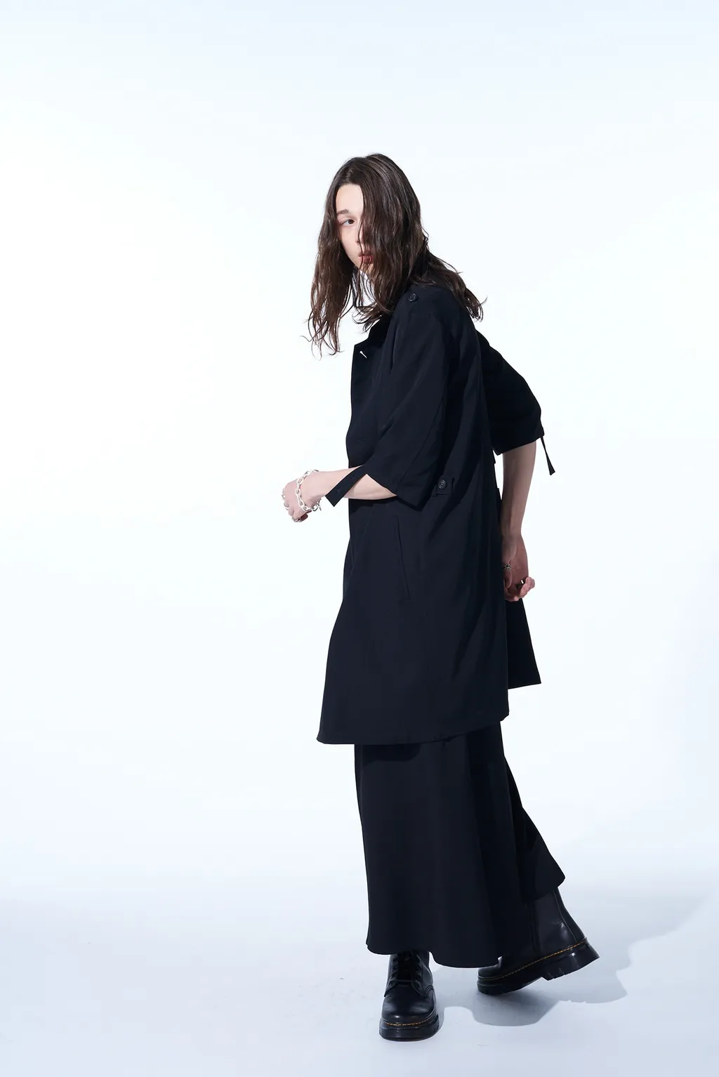 Washer Finished Wool Gabardine Long Jacket With Taped Sleeves
