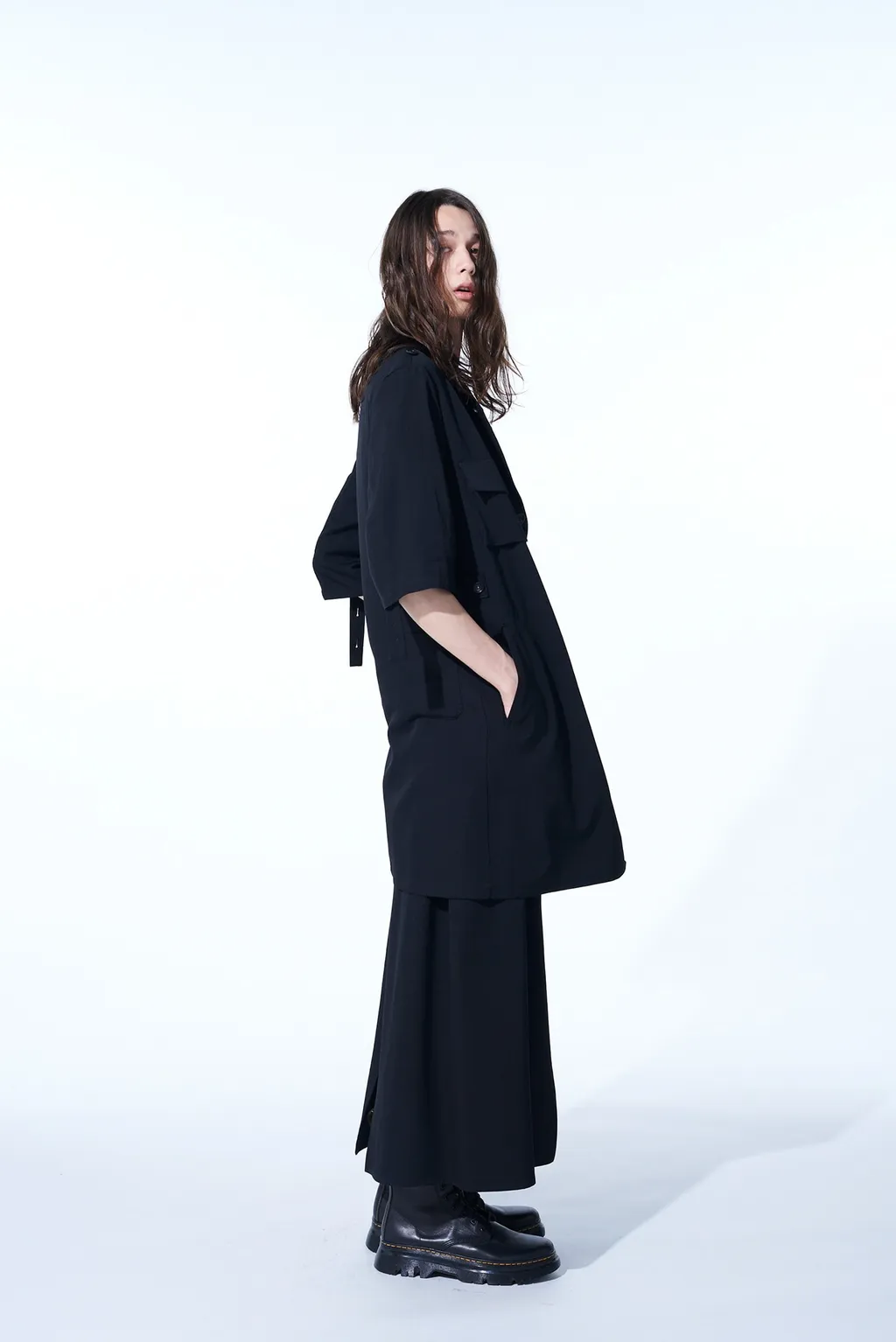 Washer Finished Wool Gabardine Long Jacket With Taped Sleeves
