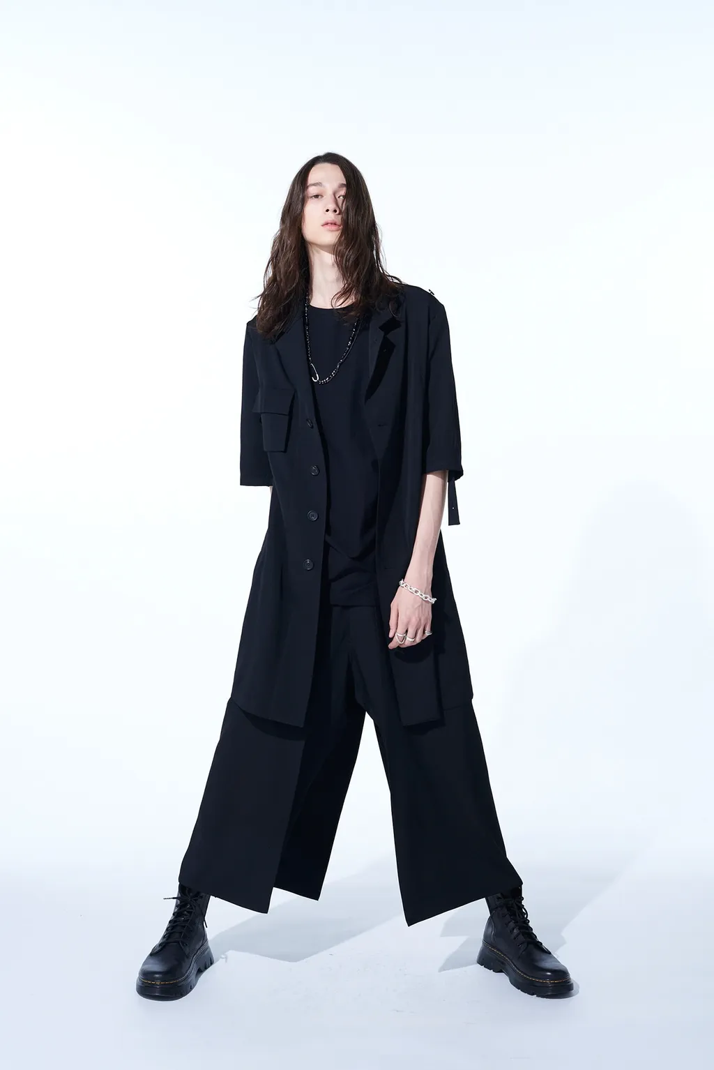 Washer Finished Wool Gabardine Long Jacket With Taped Sleeves