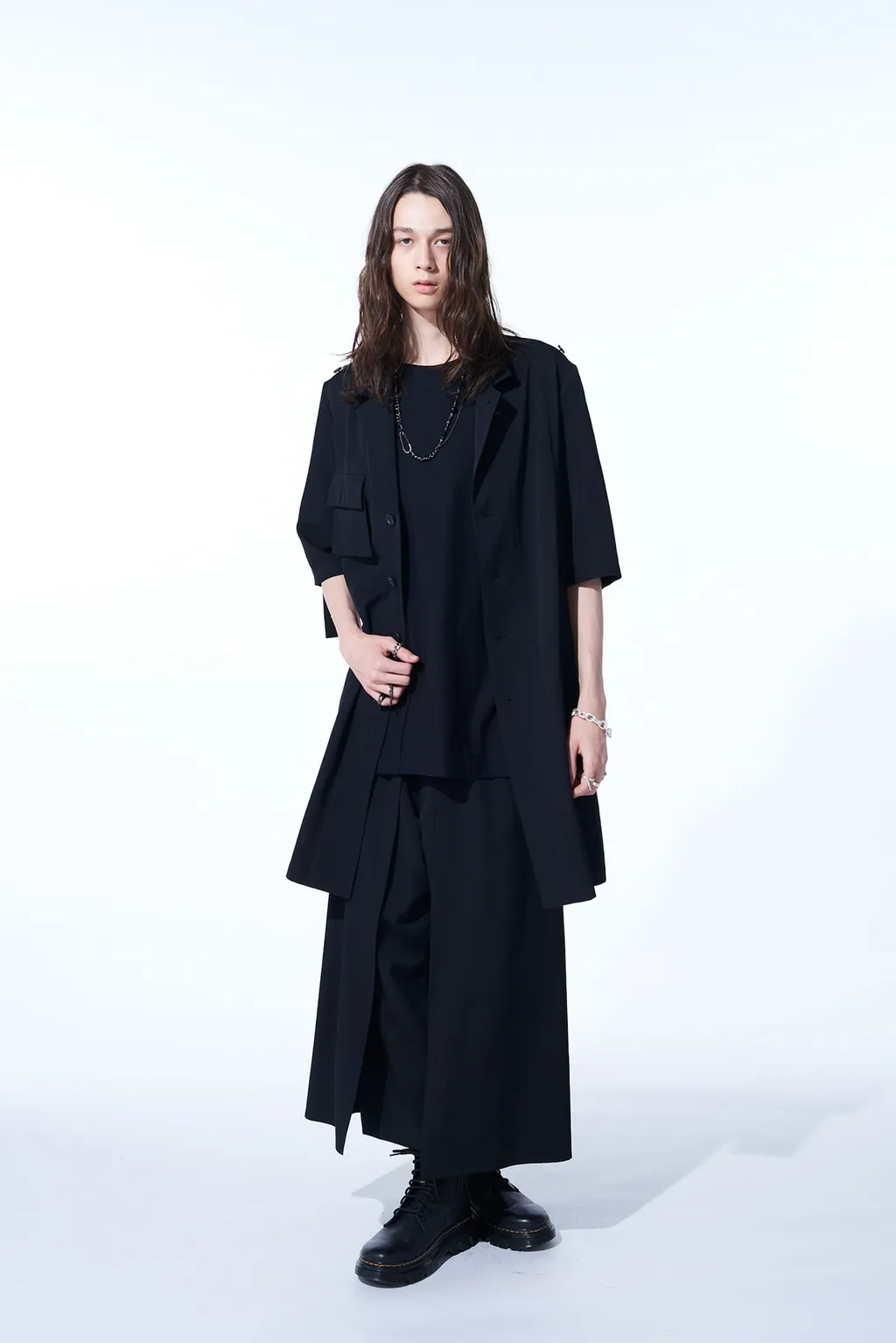Washer Finished Wool Gabardine Long Jacket With Taped Sleeves