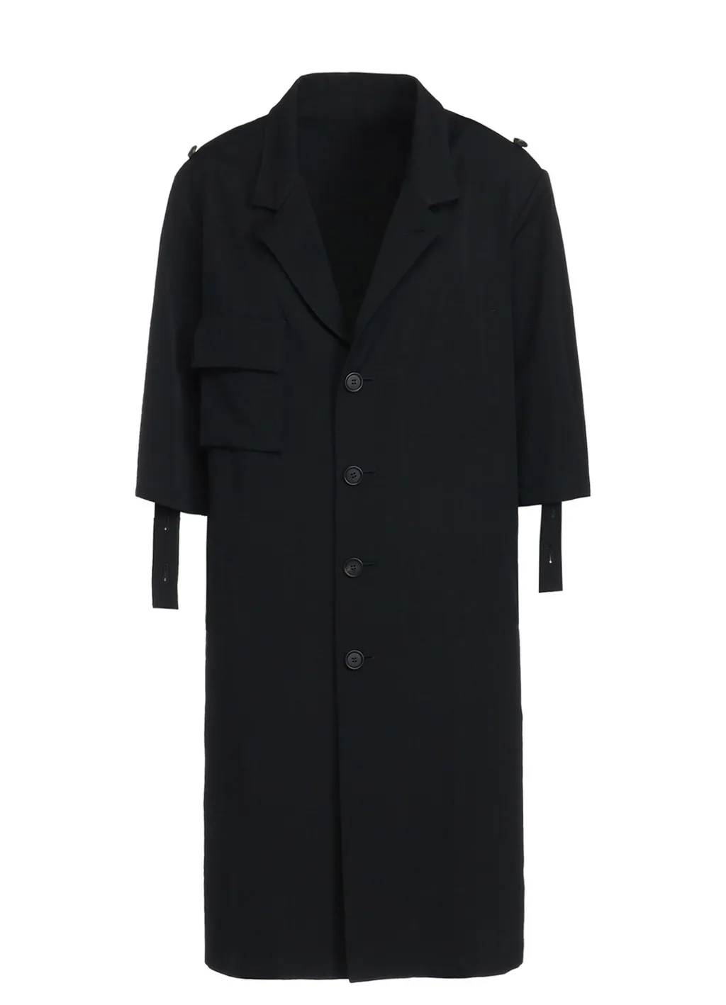 Washer Finished Wool Gabardine Long Jacket With Taped Sleeves
