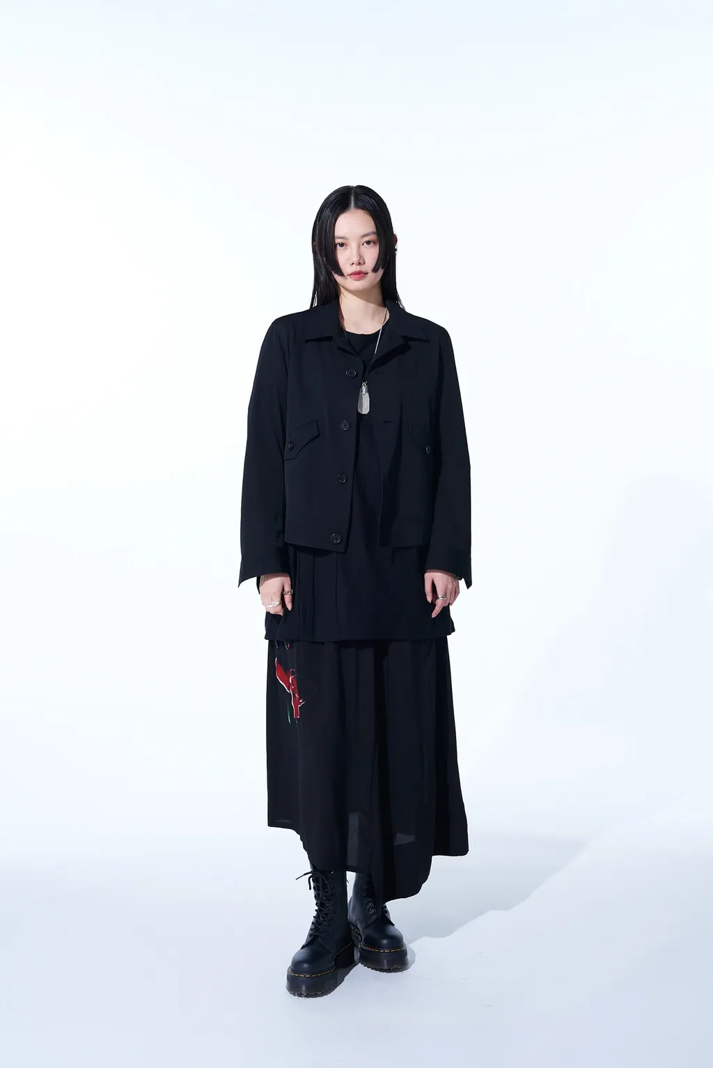 Washer Finished Wool Gabardine Open Collar Short Blouson