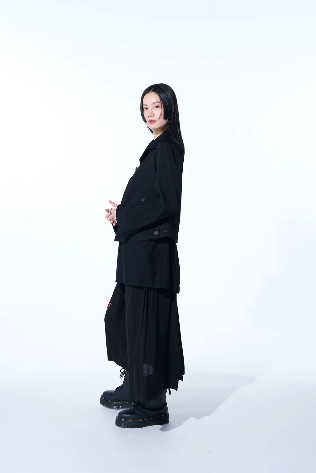 Washer Finished Wool Gabardine Open Collar Short Blouson
