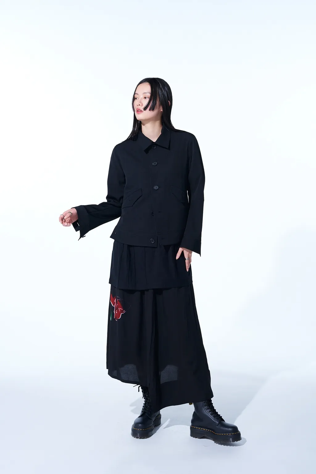 Washer Finished Wool Gabardine Open Collar Short Blouson
