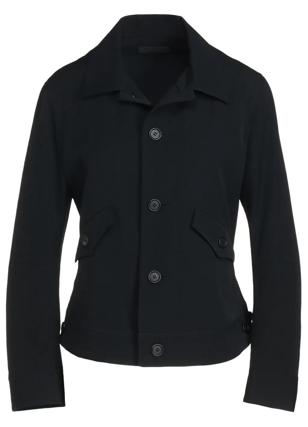 Washer Finished Wool Gabardine Open Collar Short Blouson