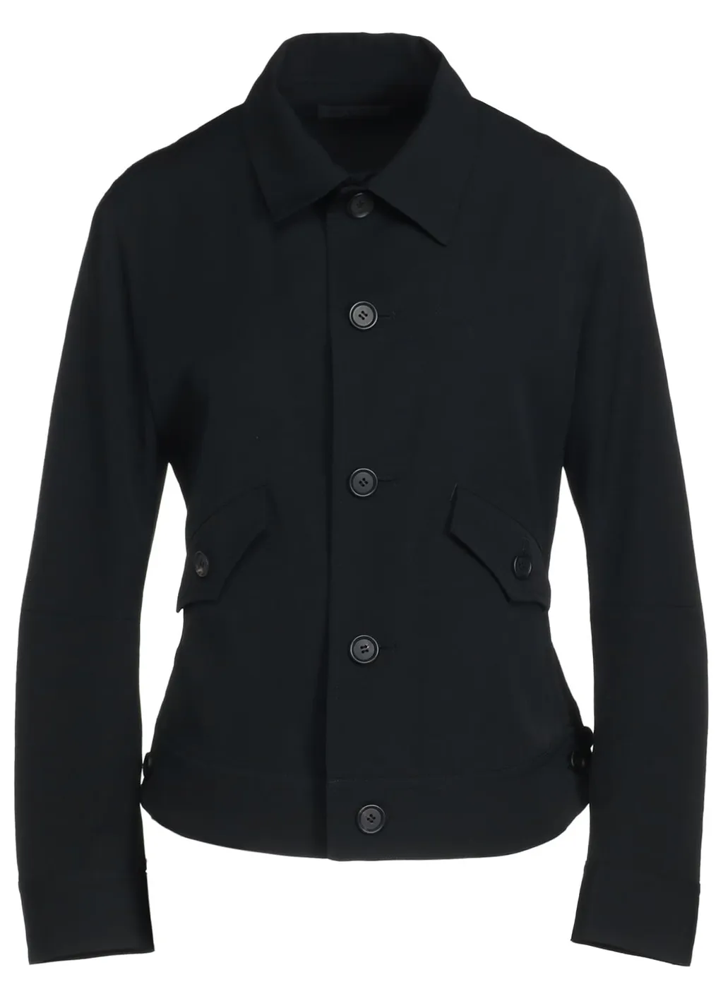 Washer Finished Wool Gabardine Open Collar Short Blouson