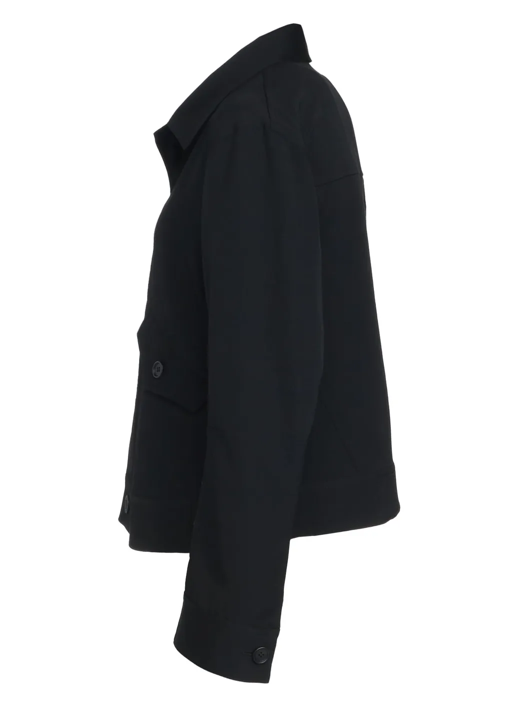 Washer Finished Wool Gabardine Open Collar Short Blouson