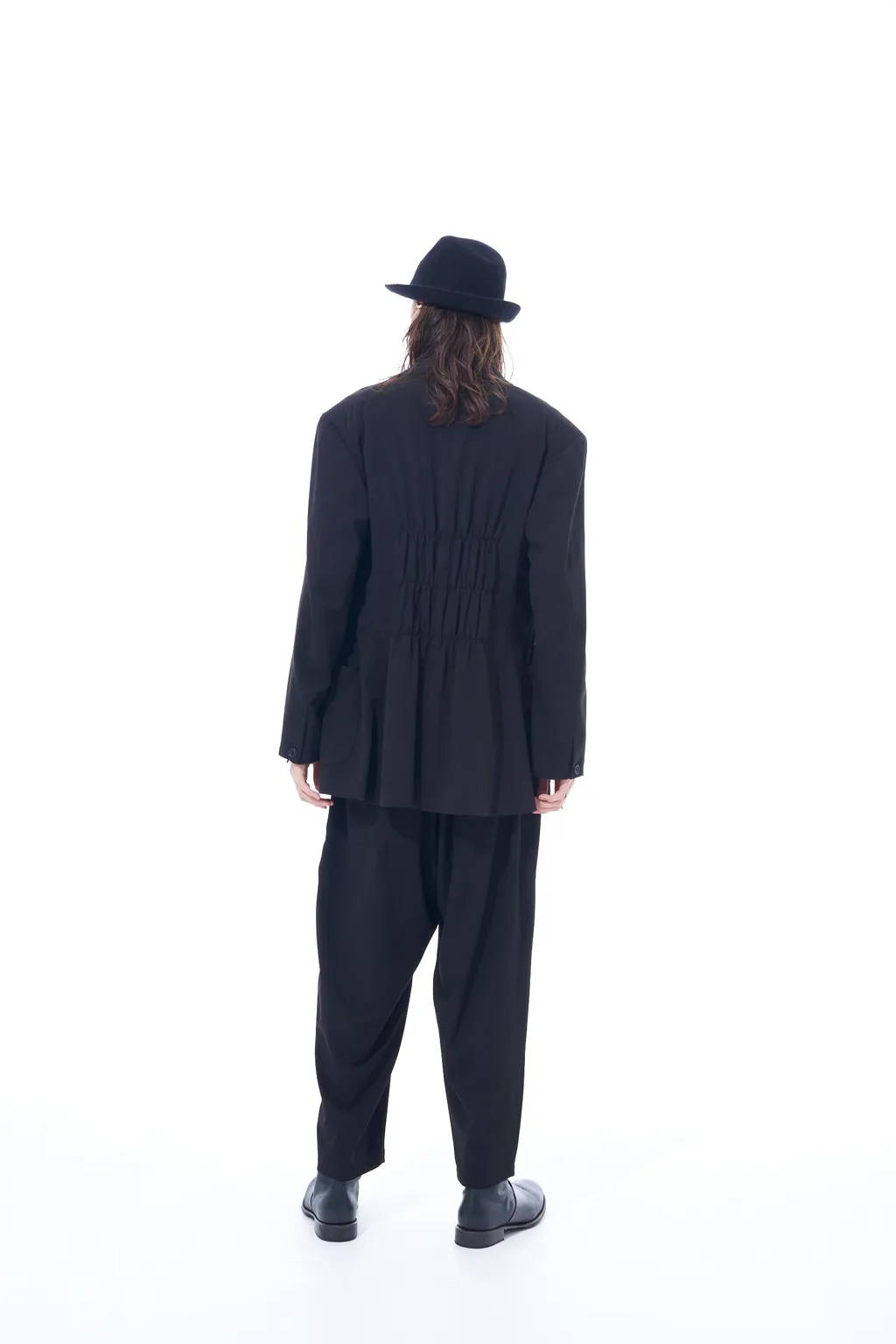 Pe/Rayon Gabardine Stretch Jacket With Gathered Shirring