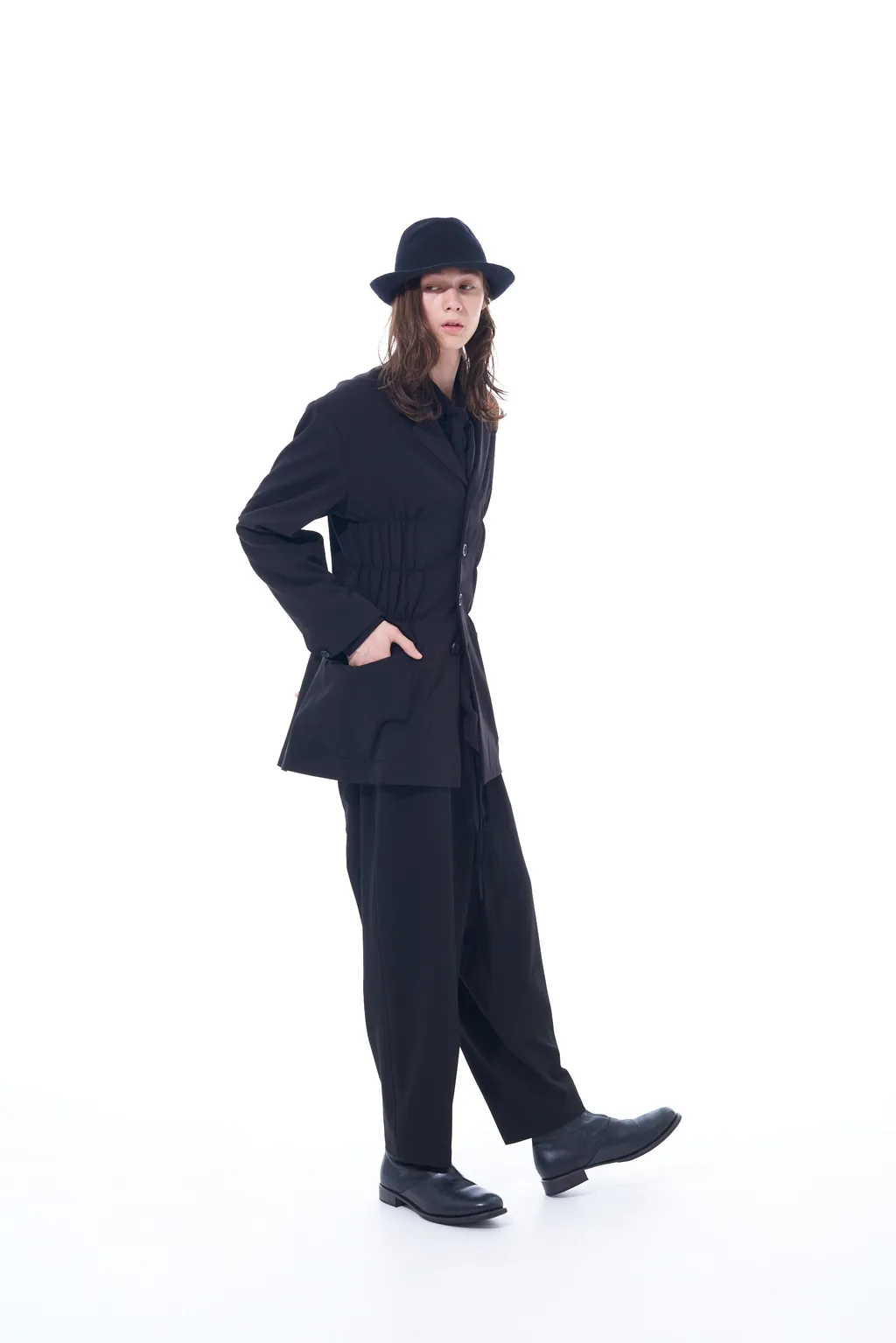 Pe/Rayon Gabardine Stretch Jacket With Gathered Shirring