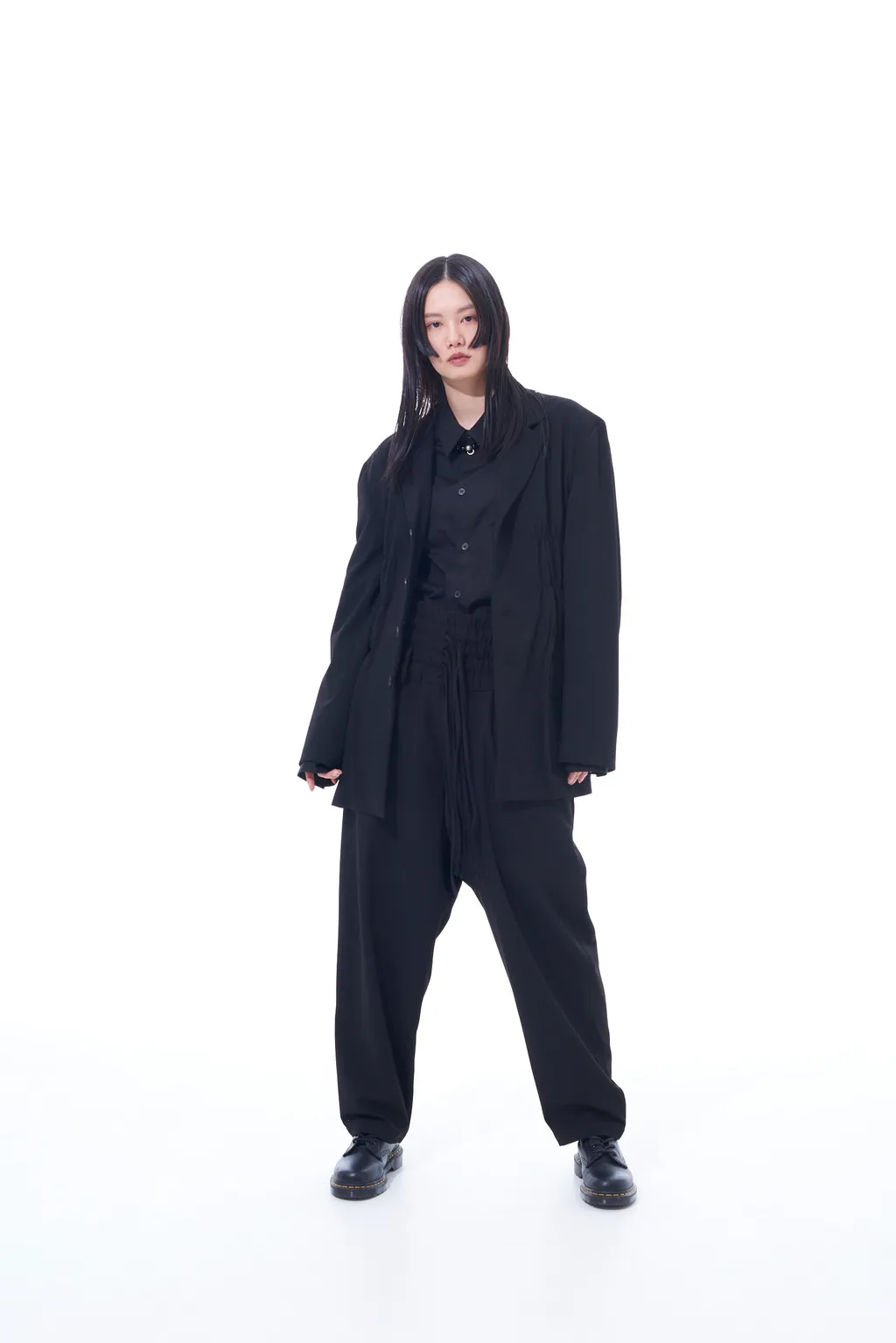 Pe/Rayon Gabardine Stretch Jacket With Gathered Shirring