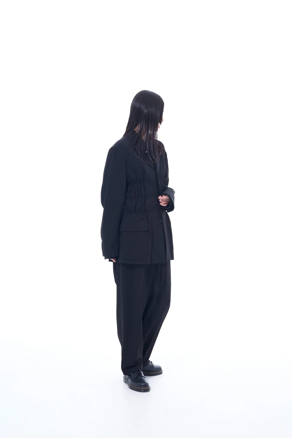 Pe/Rayon Gabardine Stretch Jacket With Gathered Shirring