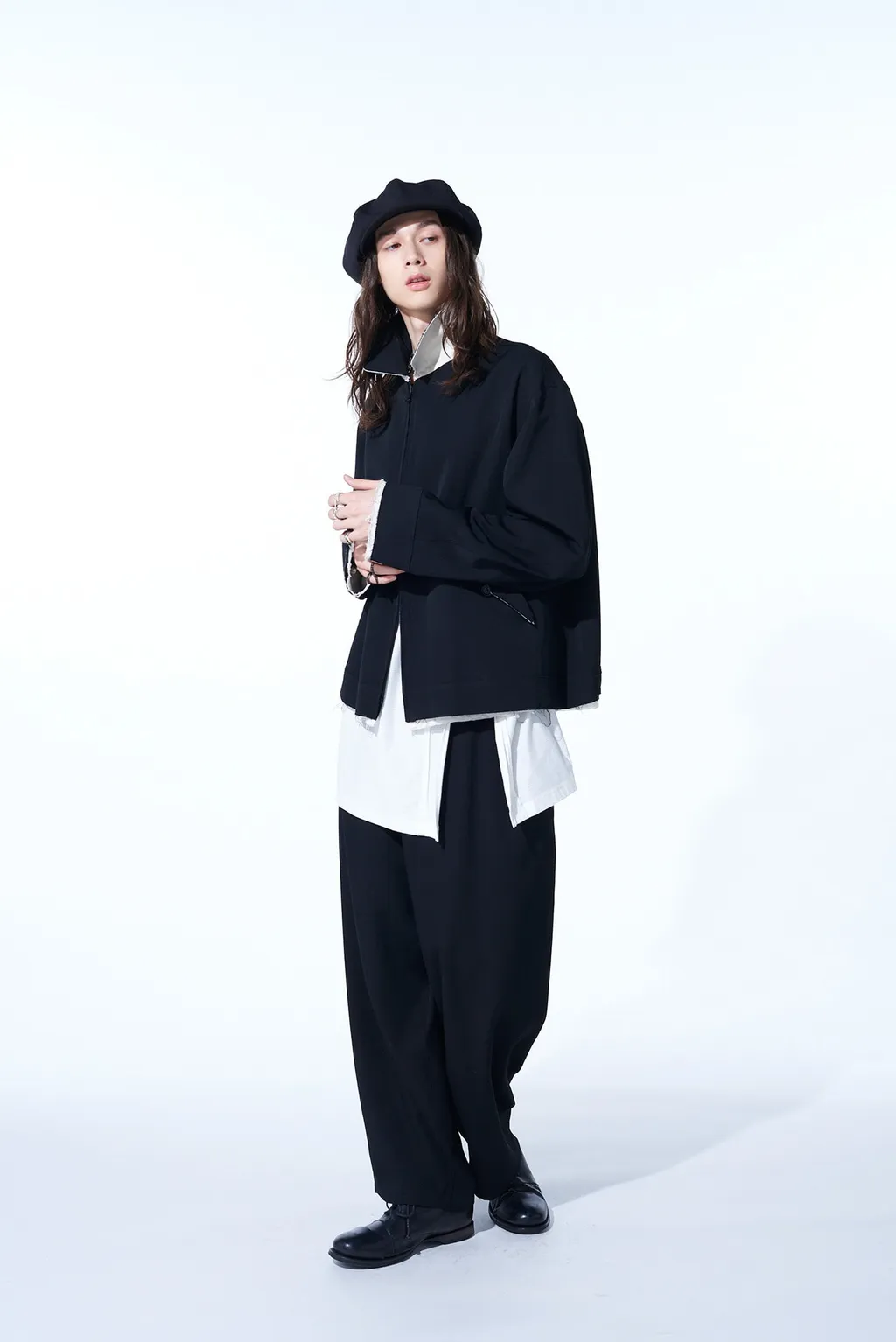 Washer Finished Wool Gabardine Oversized Reversible Blouson With Cut-Out Design