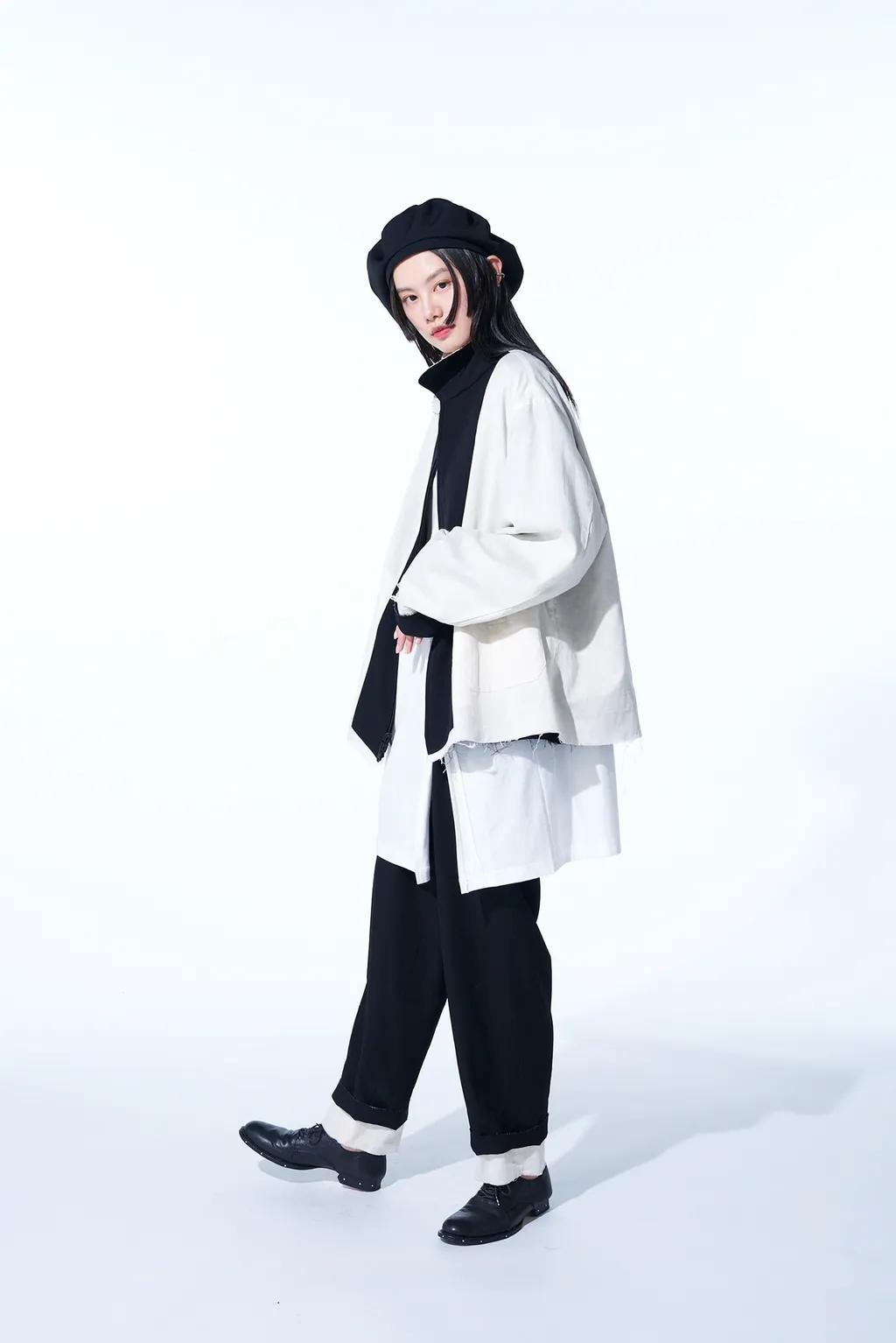 Washer Finished Wool Gabardine Oversized Reversible Blouson With Cut-Out Design