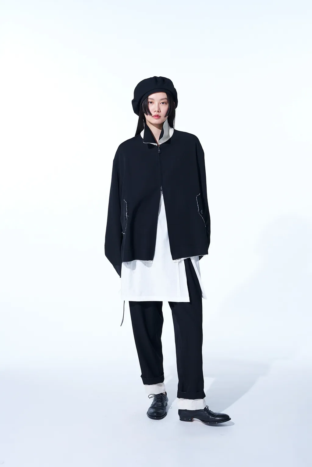 Washer Finished Wool Gabardine Oversized Reversible Blouson With Cut-Out Design