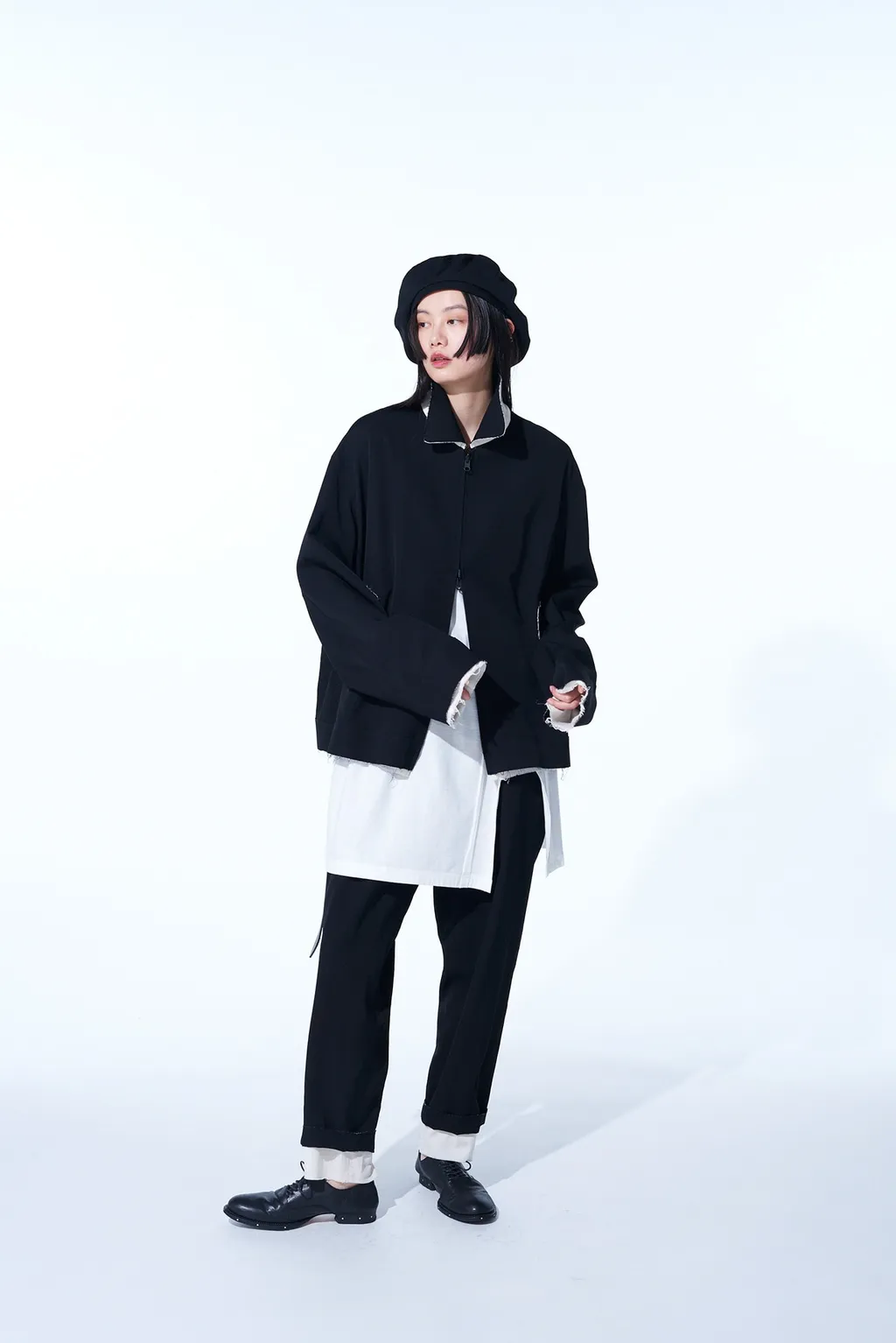 Washer Finished Wool Gabardine Oversized Reversible Blouson With Cut-Out Design