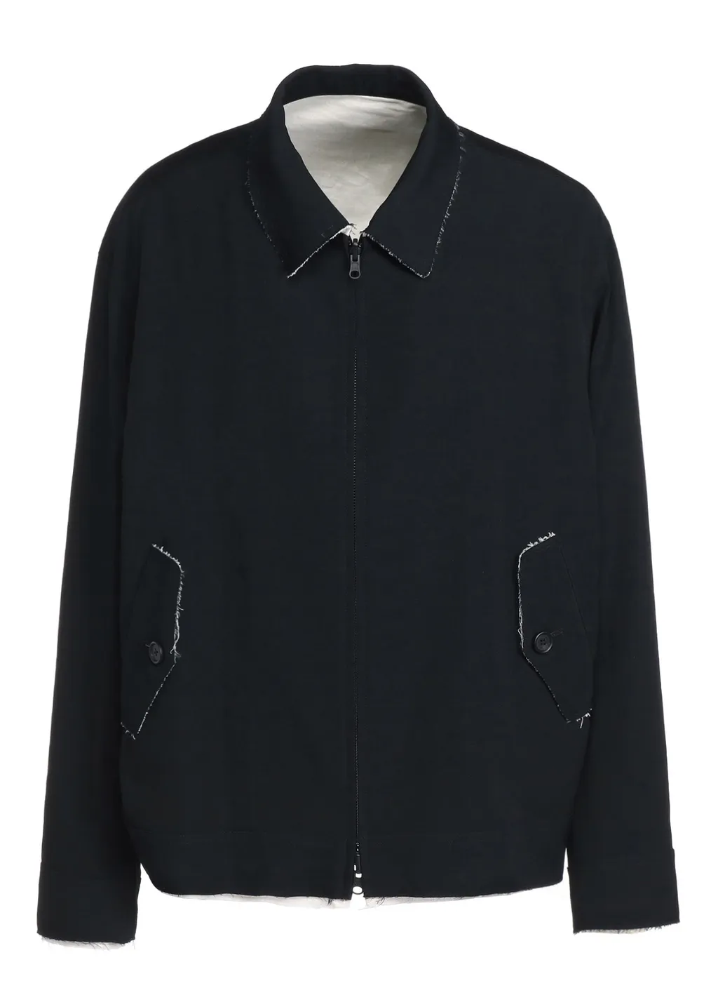 Washer Finished Wool Gabardine Oversized Reversible Blouson With Cut-Out Design