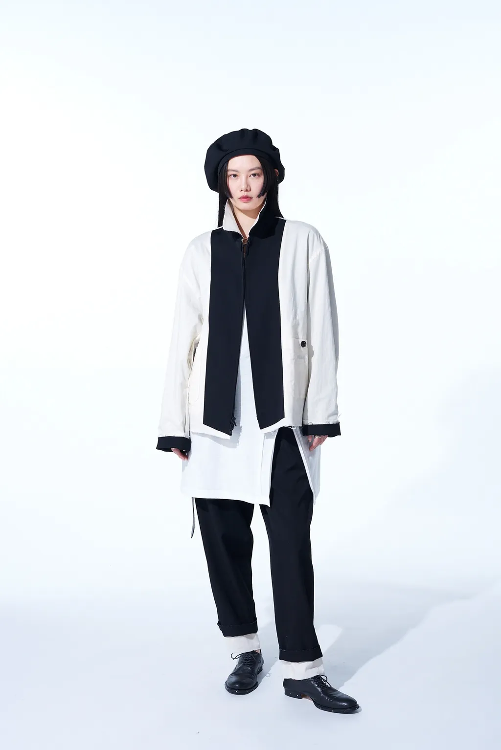 Washer Finished Wool Gabardine Oversized Reversible Blouson With Cut-Out Design
