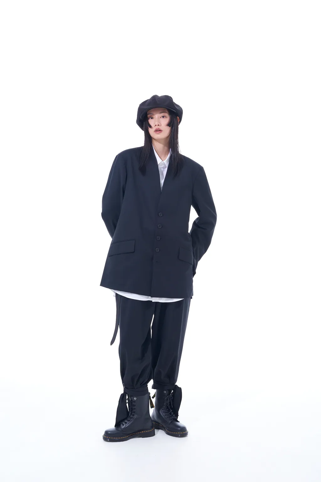T/W Gabardine Collarless Jacket