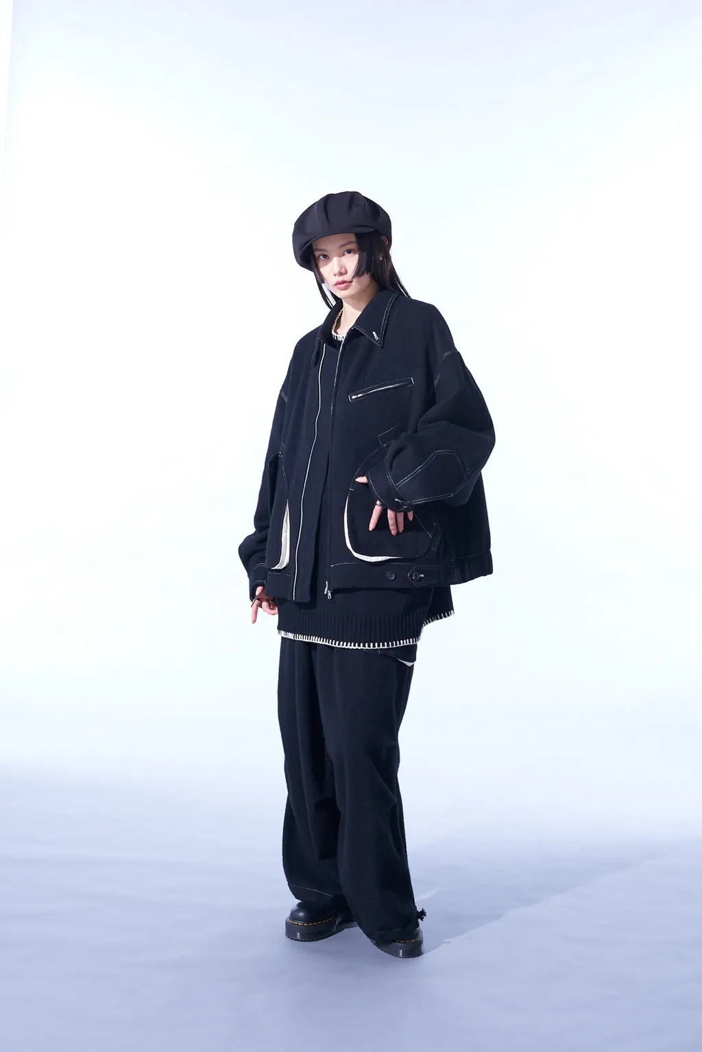 Eco Wool Beaver White Stitch Cargo Pants With Asymmetrical Pockets