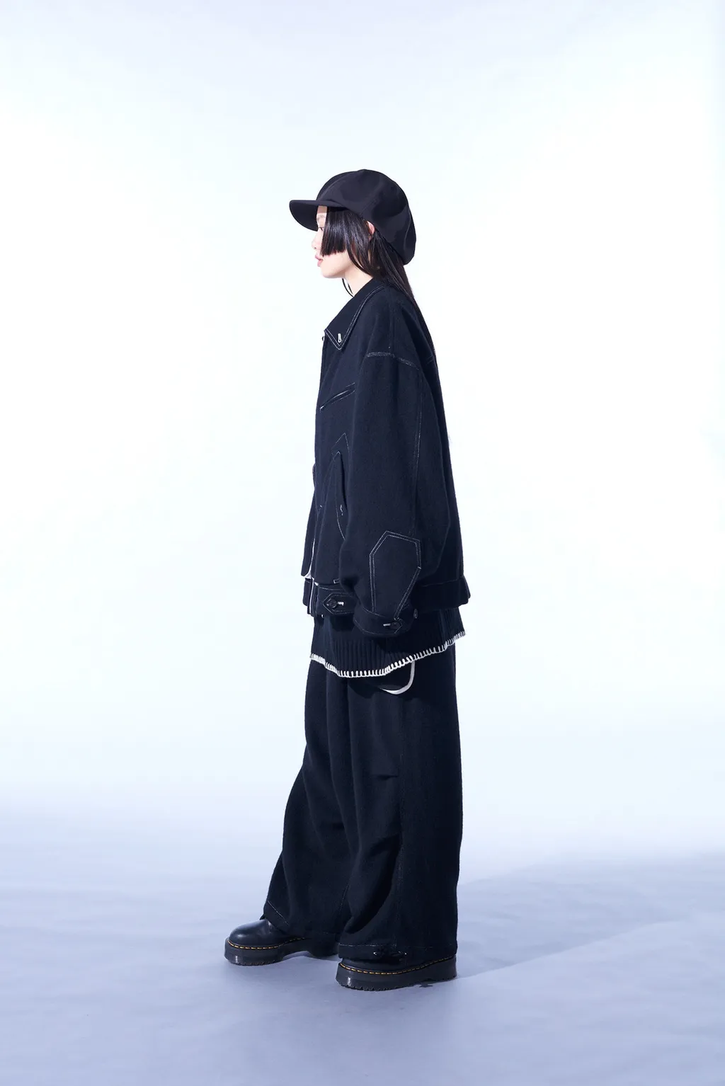 Eco Wool Beaver White Stitch Cargo Pants With Asymmetrical Pockets