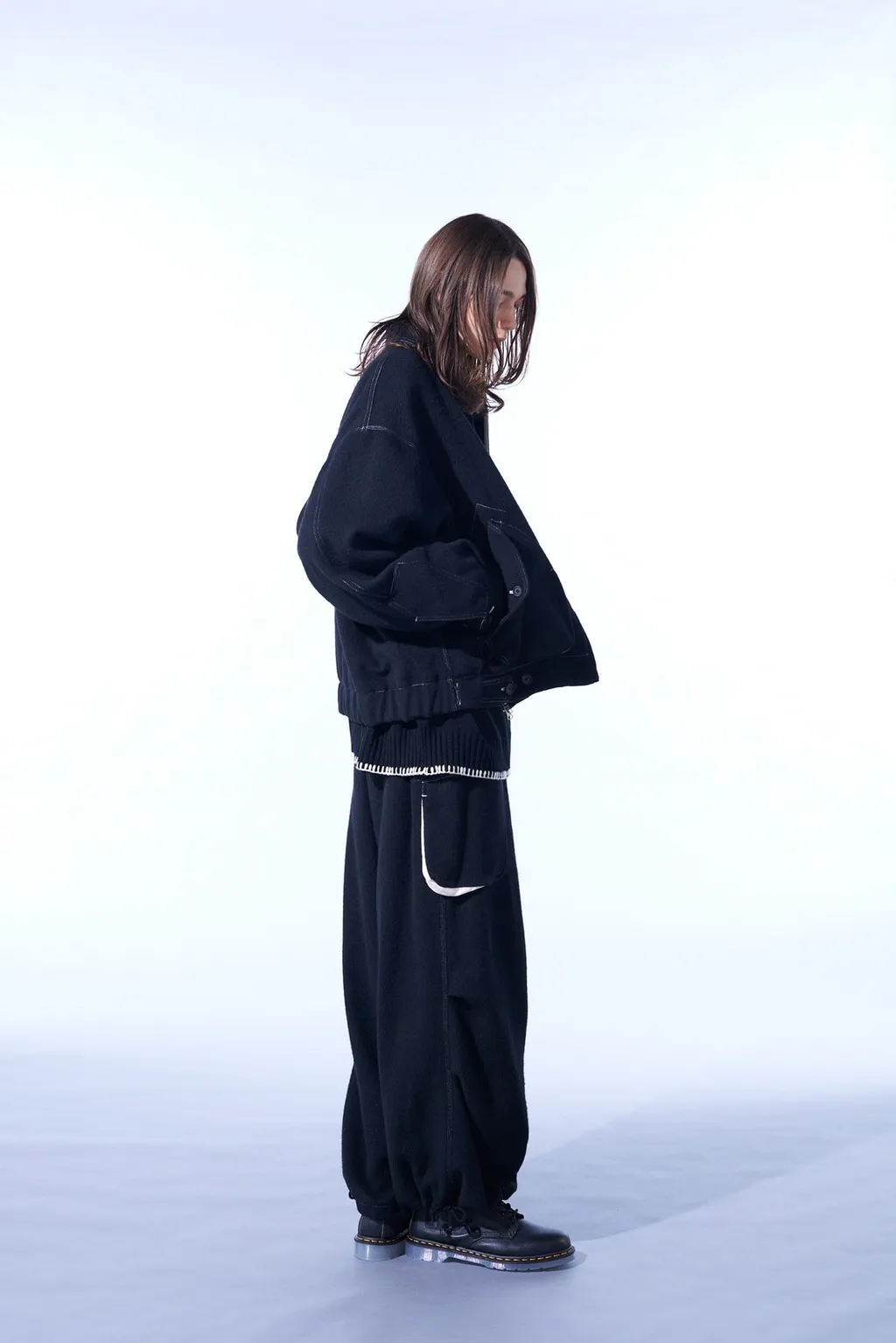 Eco Wool Beaver White Stitch Cargo Pants With Asymmetrical Pockets
