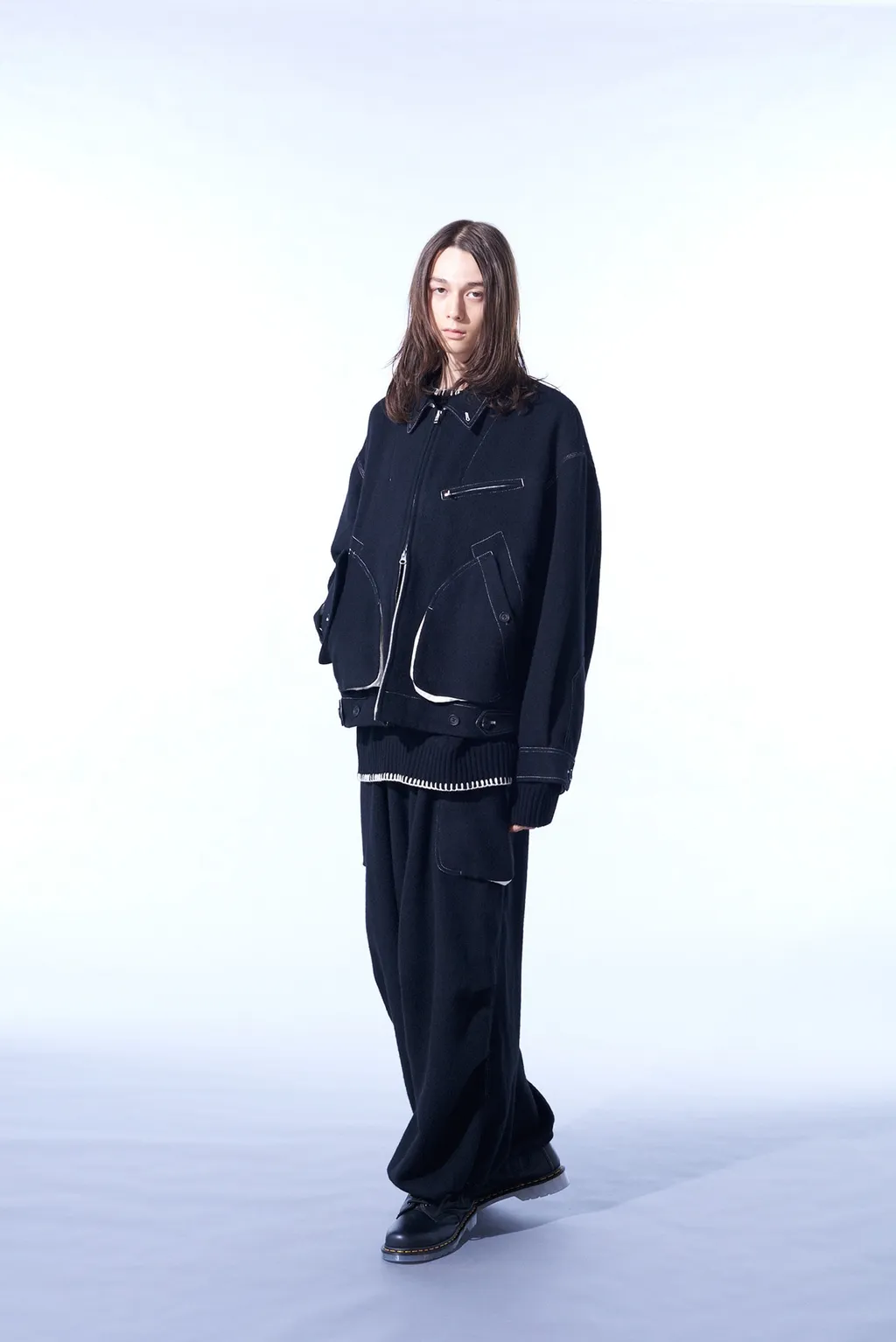 Eco Wool Beaver White Stitch Cargo Pants With Asymmetrical Pockets