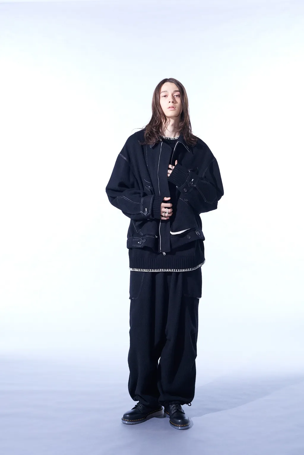 Eco Wool Beaver White Stitch Cargo Pants With Asymmetrical Pockets