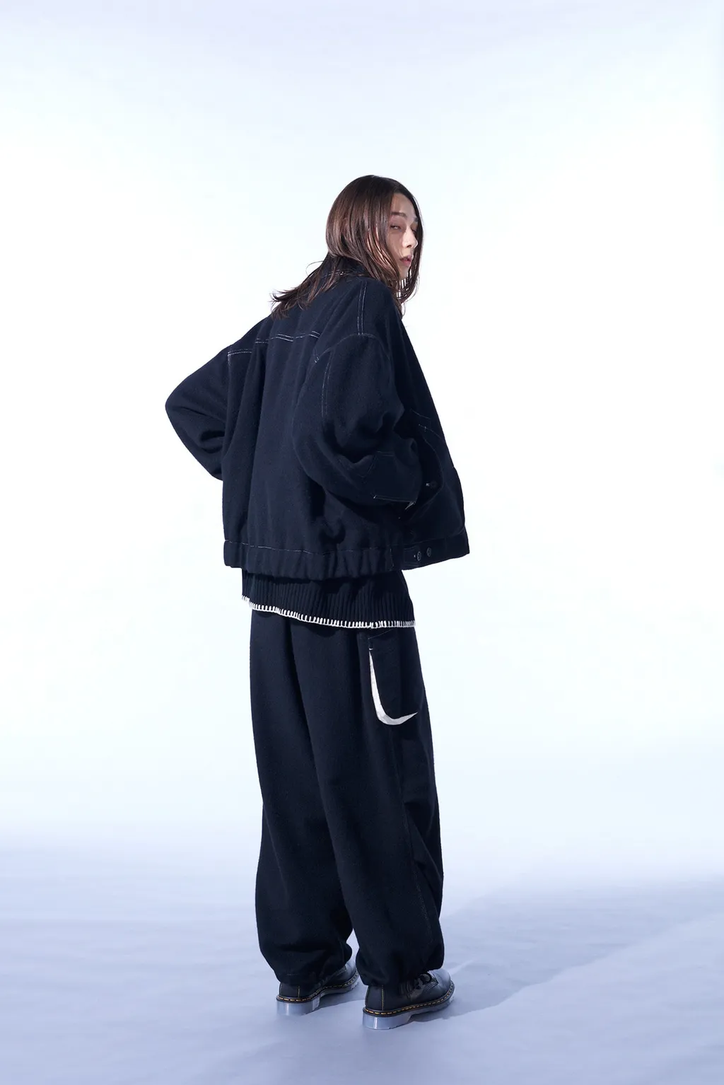 Eco Wool Beaver White Stitch Cargo Pants With Asymmetrical Pockets