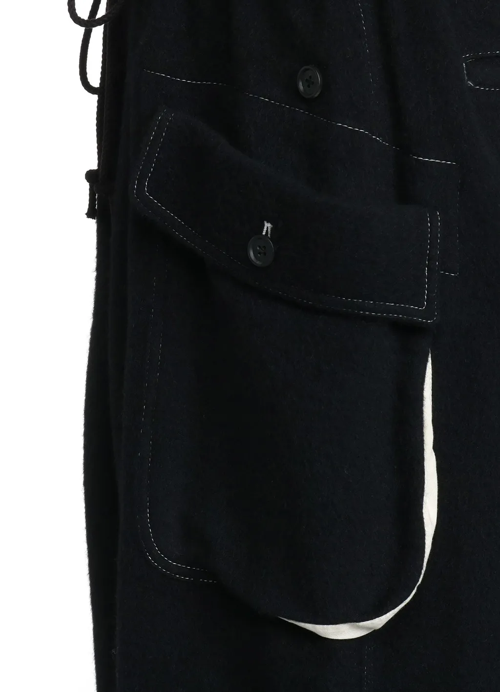 Eco Wool Beaver White Stitch Cargo Pants With Asymmetrical Pockets