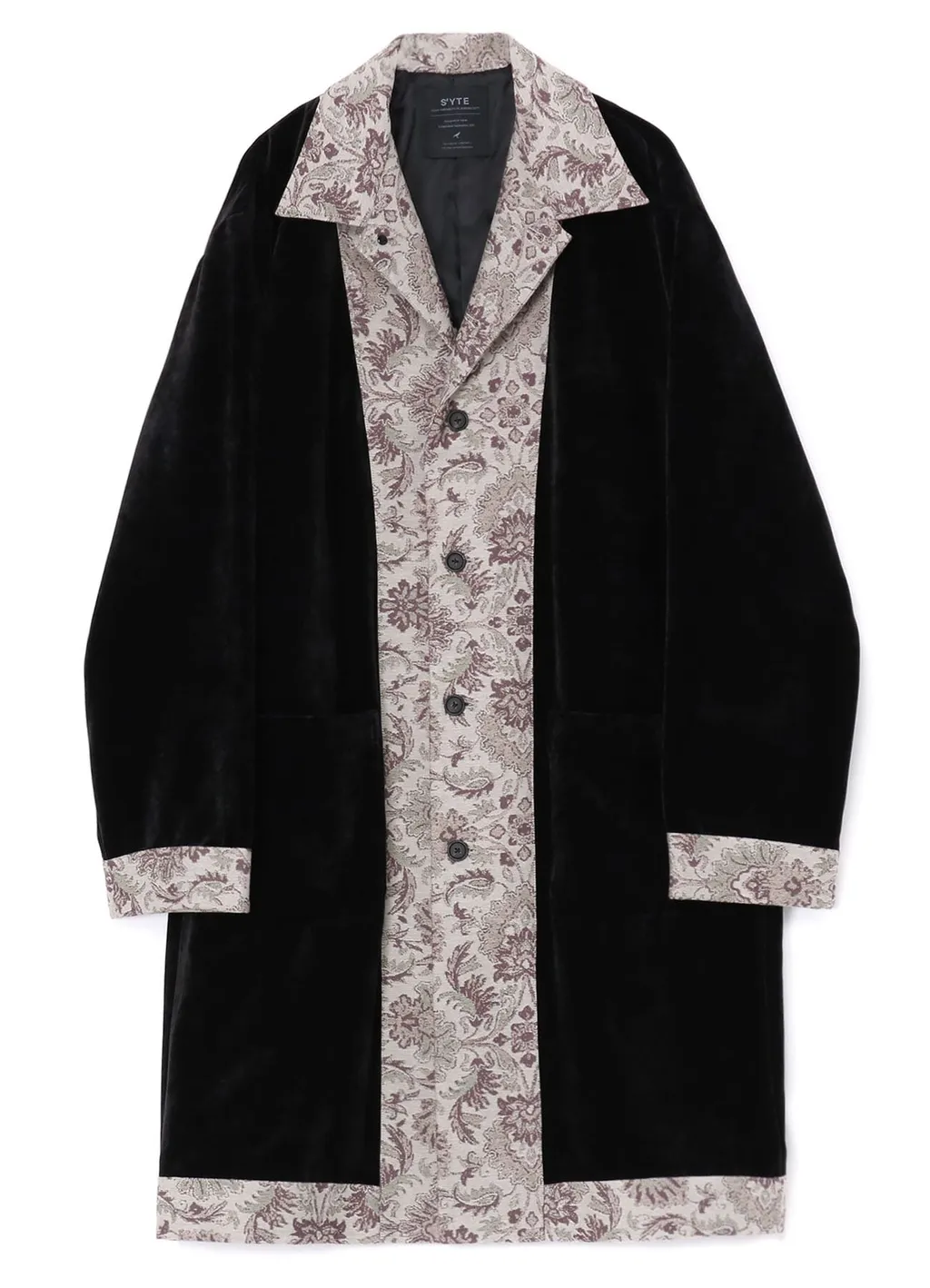 Velveteen Long Coat With Gobelins Jacquard Switched Design