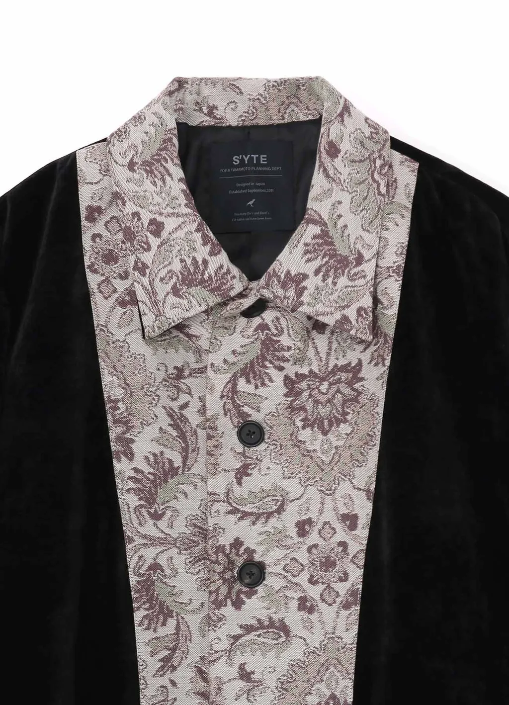 Velveteen Long Coat With Gobelins Jacquard Switched Design