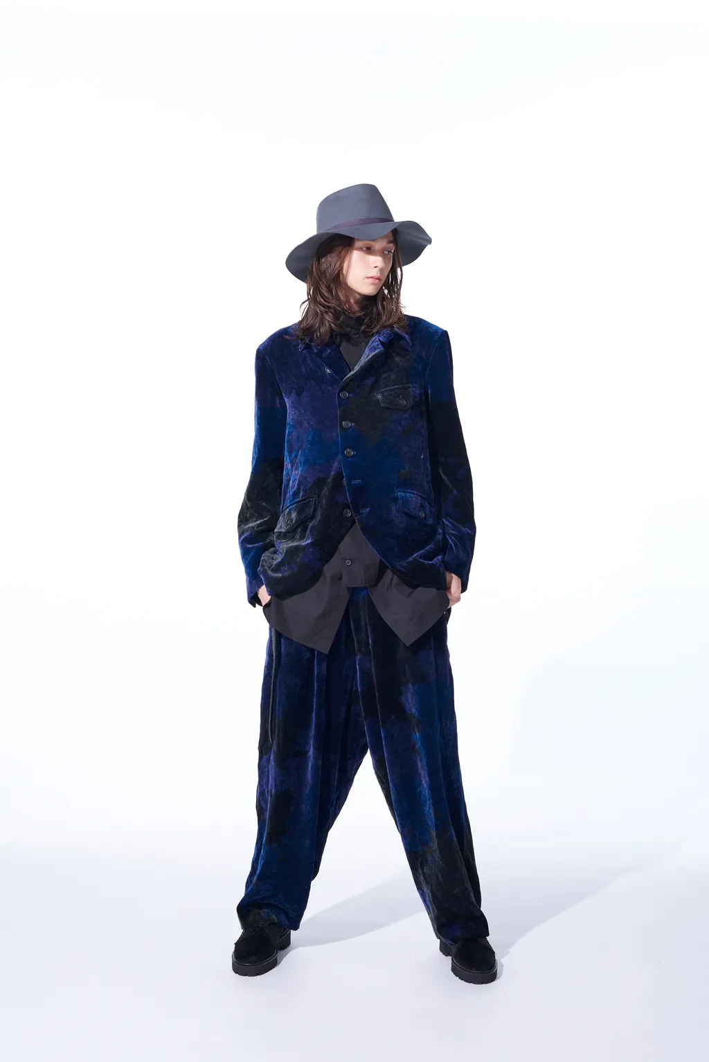 Tie-Dye Velvet Semi-Double-Breasted Jacket