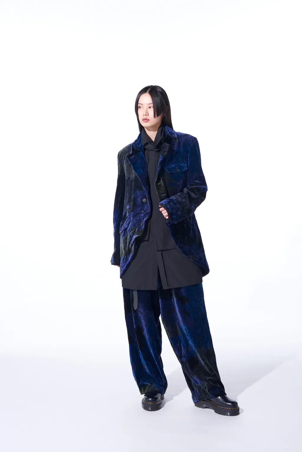 Tie-Dye Velvet Semi-Double-Breasted Jacket