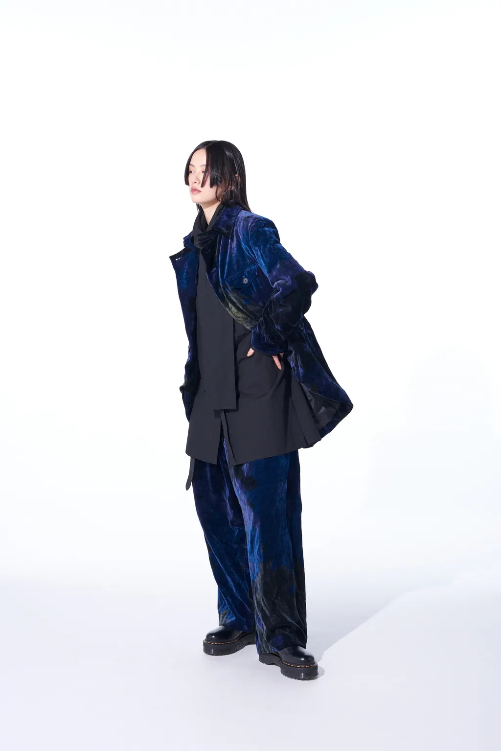 Tie-Dye Velvet Semi-Double-Breasted Jacket