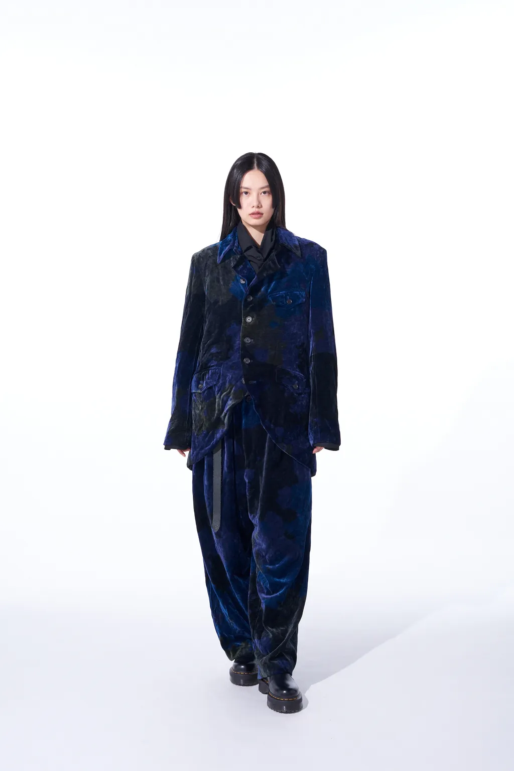 Tie-Dye Velvet Semi-Double-Breasted Jacket
