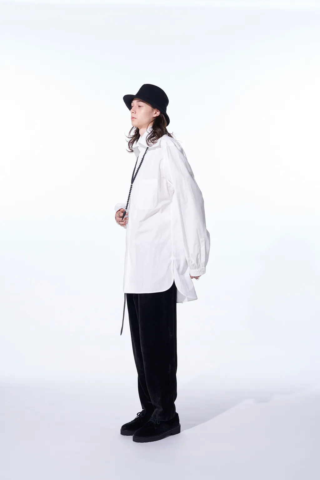 Cotton/Linen Washer Typewriter Big-Collared Shirt
