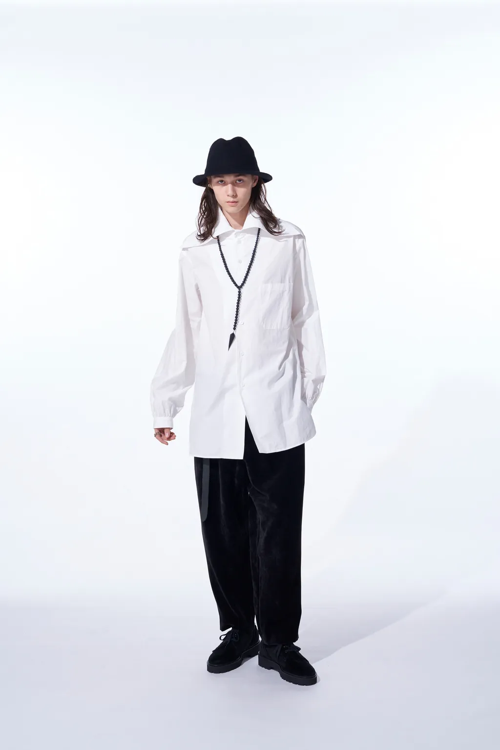 Cotton/Linen Washer Typewriter Big-Collared Shirt