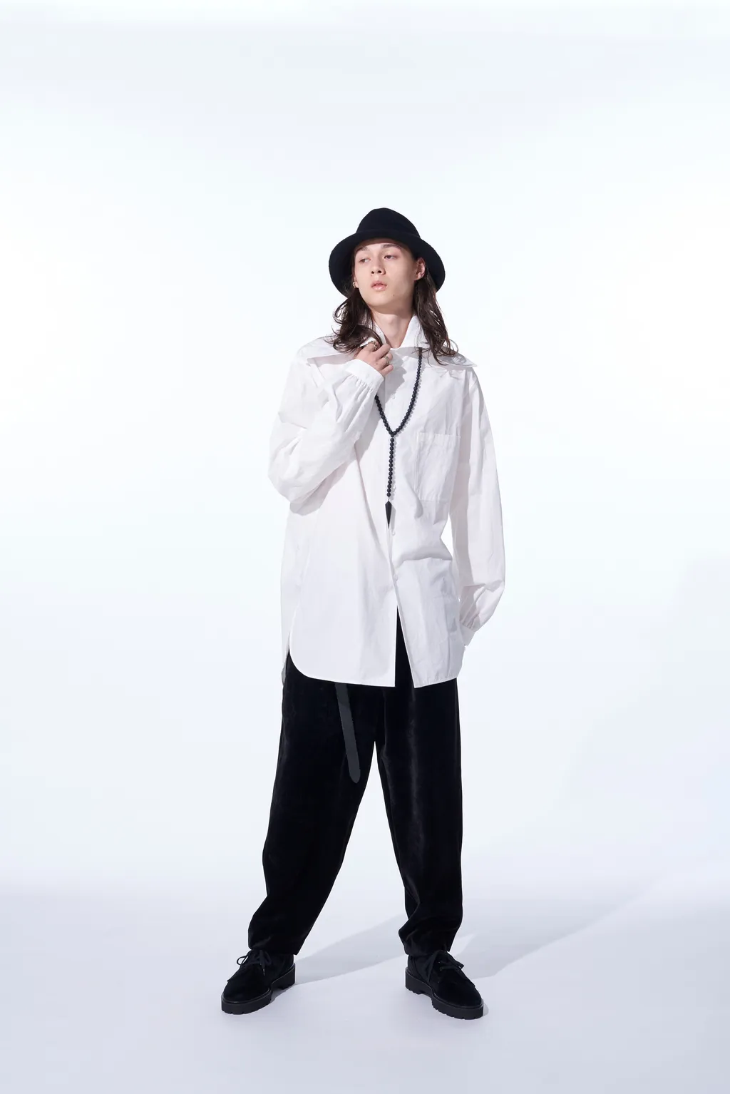 Cotton/Linen Washer Typewriter Big-Collared Shirt