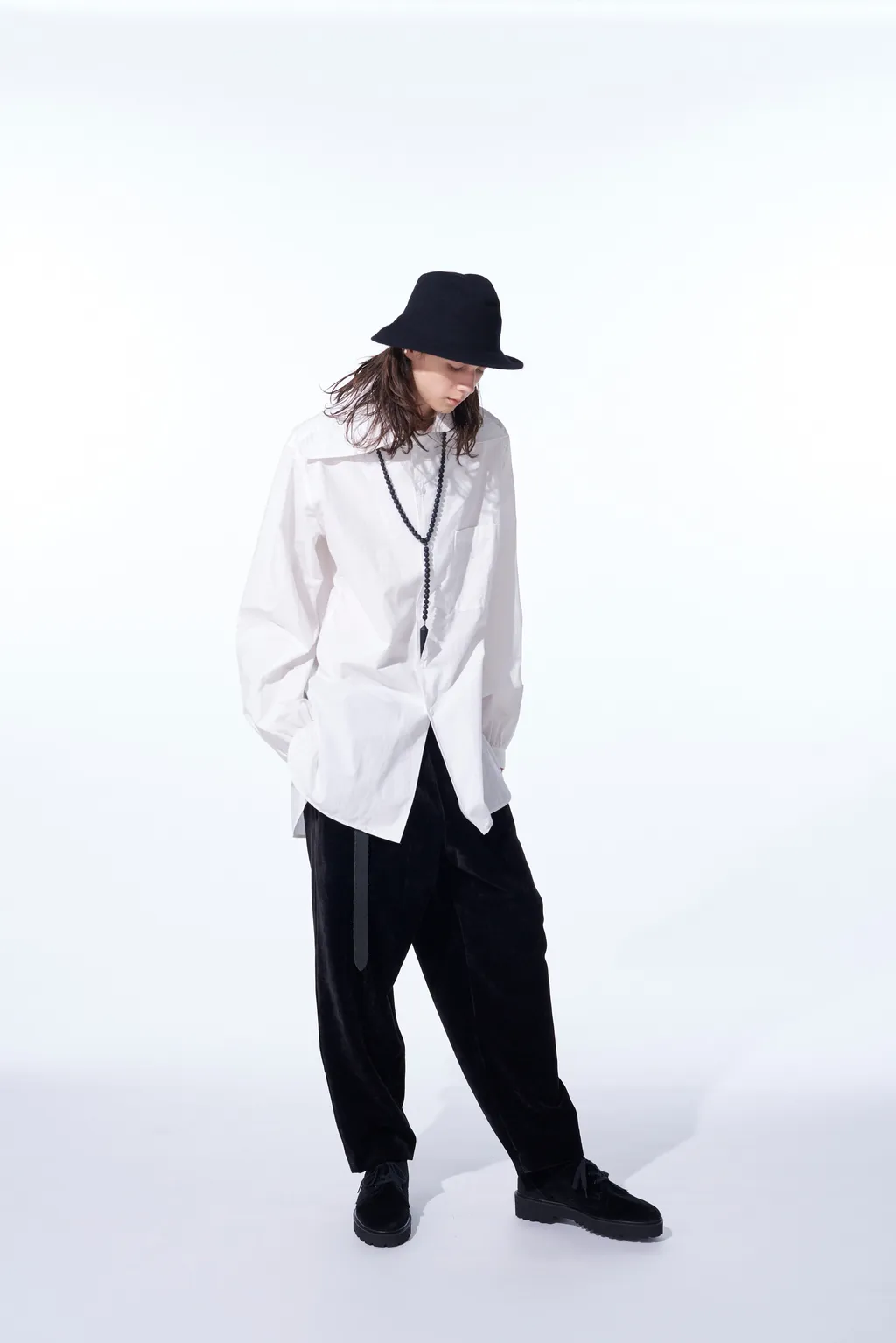 Cotton/Linen Washer Typewriter Big-Collared Shirt