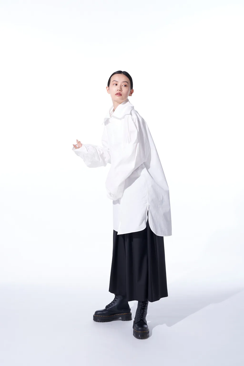 Cotton/Linen Washer Typewriter Big-Collared Shirt