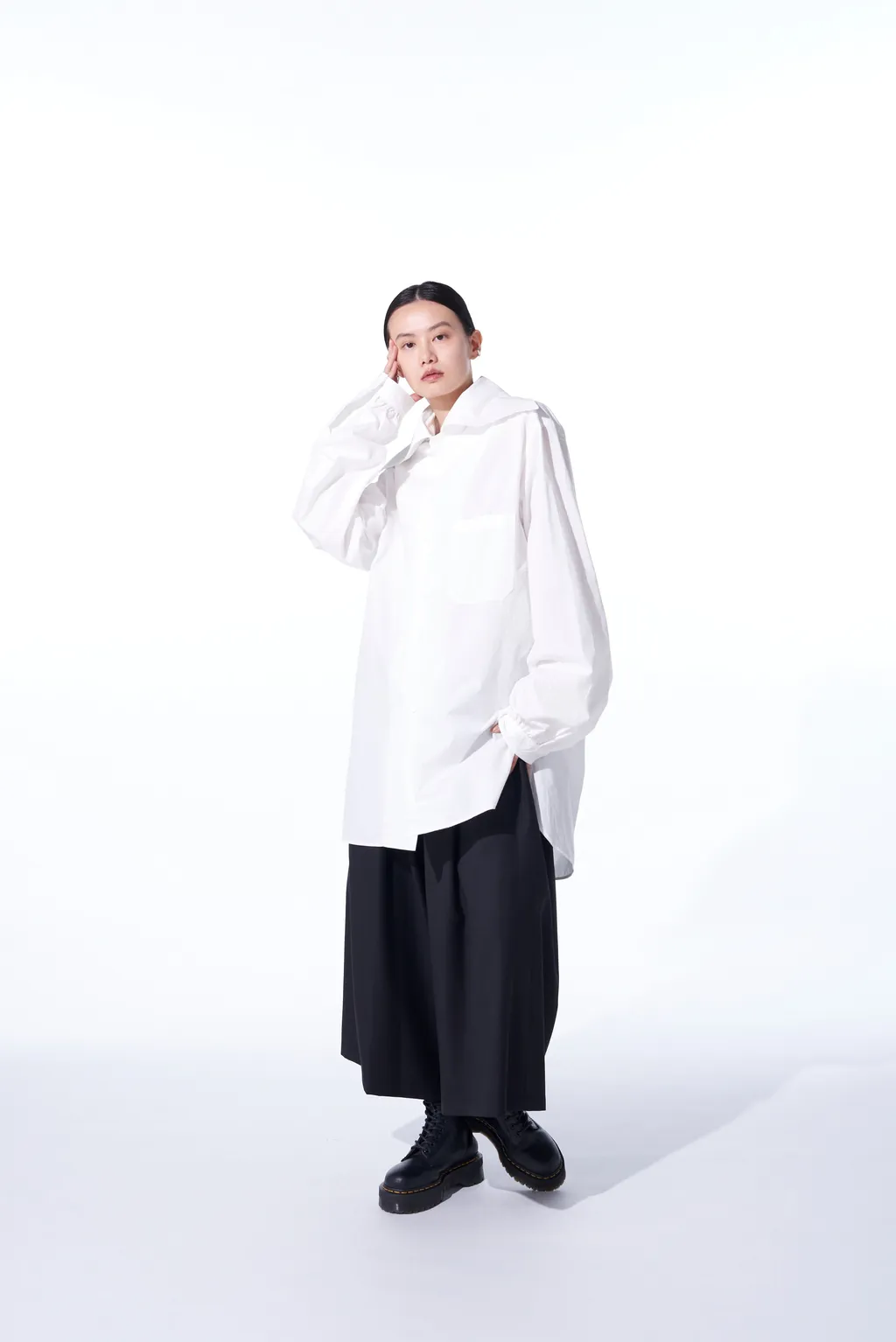 Cotton/Linen Washer Typewriter Big-Collared Shirt