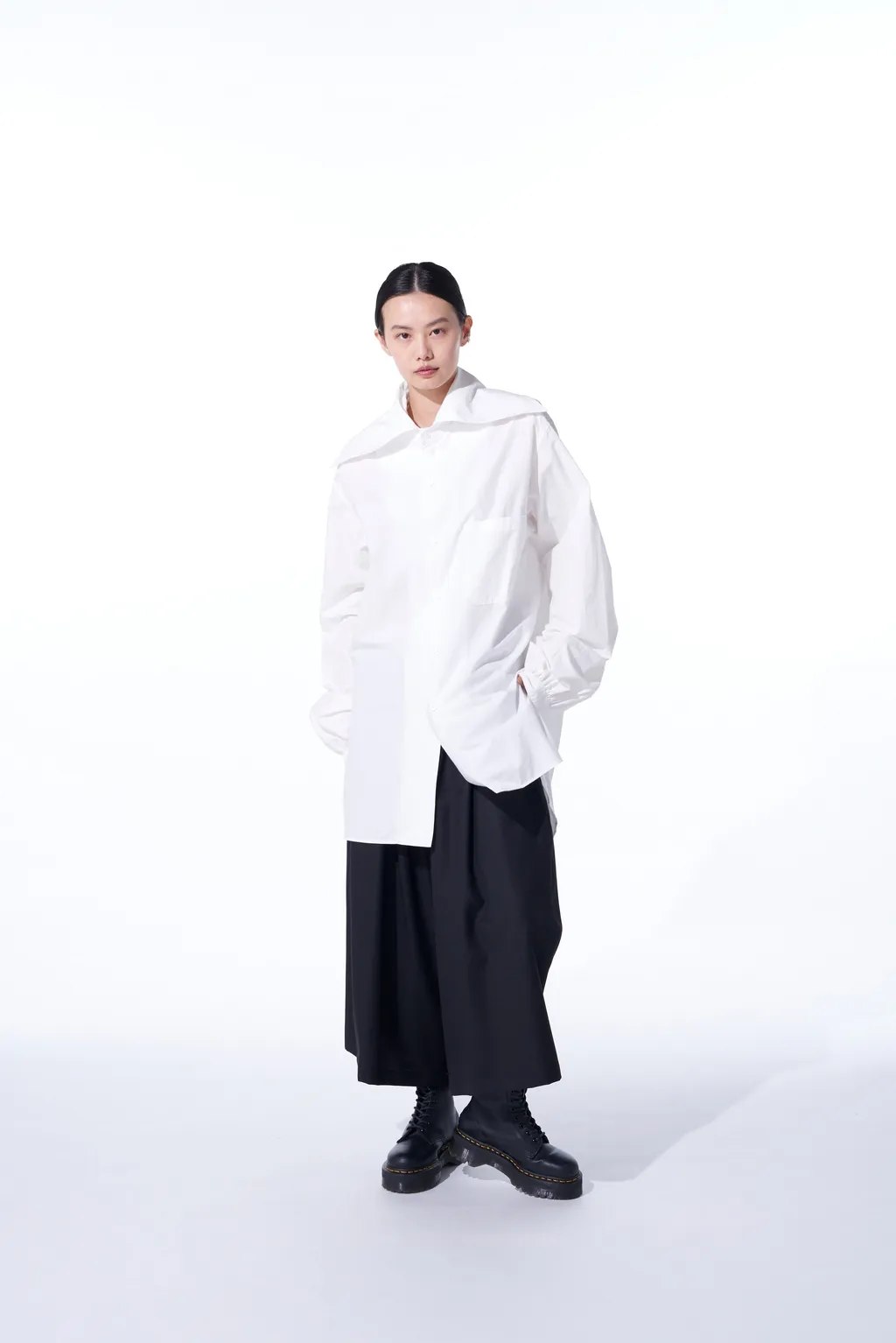 Cotton/Linen Washer Typewriter Big-Collared Shirt