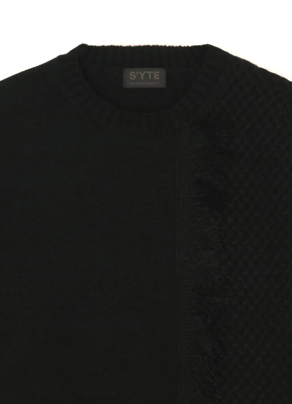 Asymmetrical Design Knit With Fringe Detail Switched To Jacquard Knitting