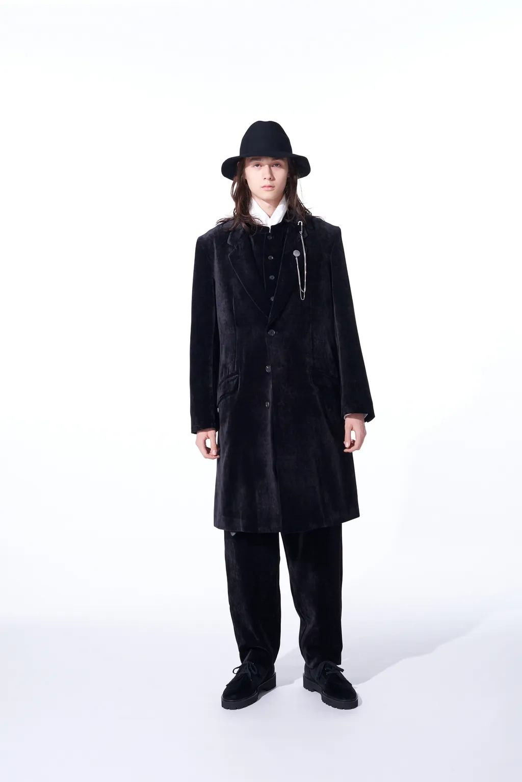 Velveteen Notched Lapel Long Jacket
