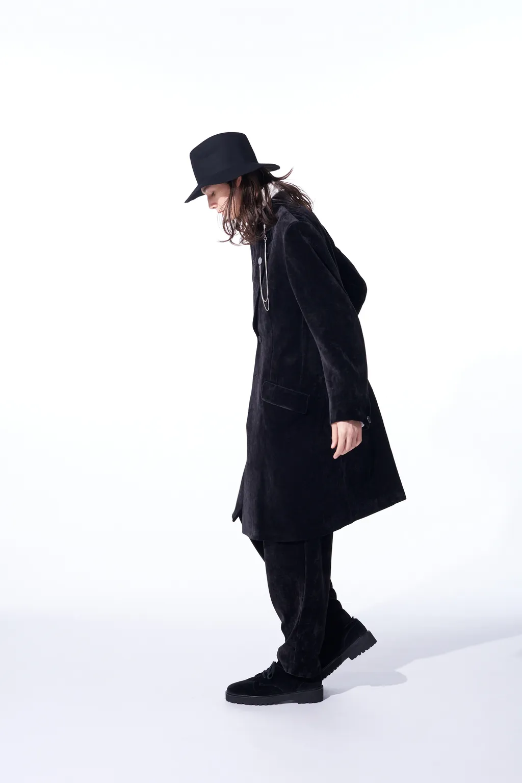 Velveteen Notched Lapel Long Jacket