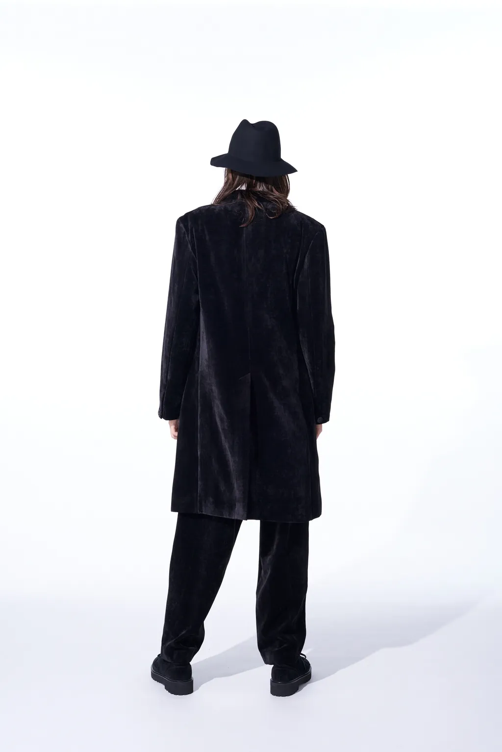 Velveteen Notched Lapel Long Jacket