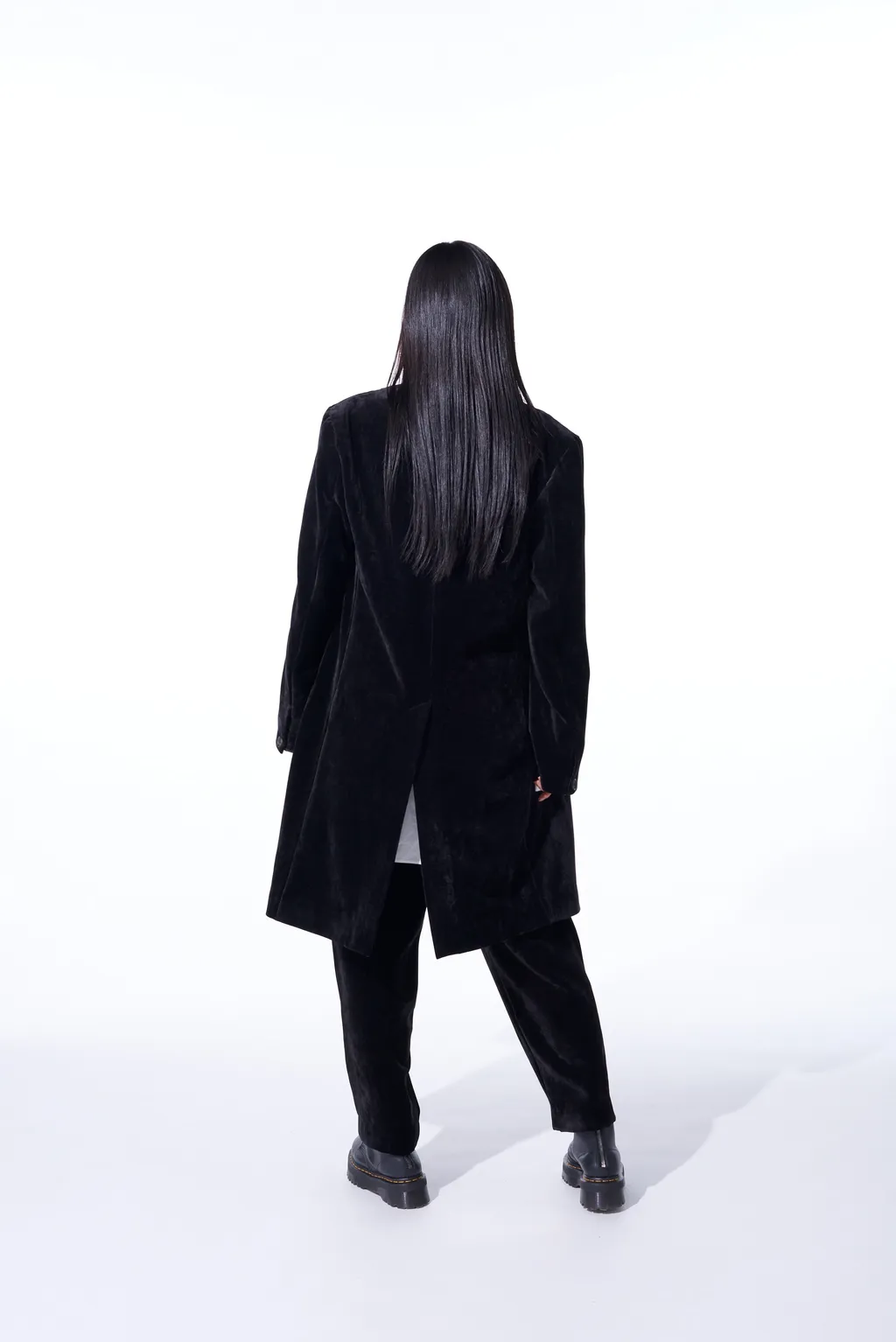 Velveteen Notched Lapel Long Jacket